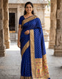 Forbearance Navy Blue Paithani Silk Saree With Trendy Blouse Piece