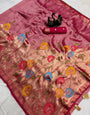 Ailurophile Dark Pink Banarasi Khadi Silk Saree With Rhapsody Blouse Piece