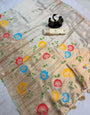 Flameboyant Off White Banarasi Khadi Silk Saree With Elegant Blouse Piece