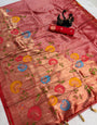 Entrancing Red Banarasi Khadi Silk Saree With Lustrous Blouse Piece