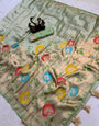 Bucolic Sea Green Banarasi Khadi Silk Saree With Ethereal Blouse Piece