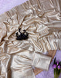 Scintilla Beige Banarasi Tissue Silk Saree With Enticing Blouse Piece