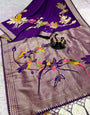 Assemblage Royal Purple Banarasi Khadi Silk Saree With Unique Blouse Piece