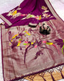 Fantabulous Wine Banarasi Khadi Silk Saree With Energetic Blouse Piece