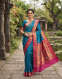 Moiety Blue Paithani Silk Saree With Nectarous Blouse Piece