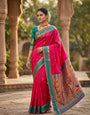 Panache Dark Pink Paithani Silk Saree With Elaborate Blouse Piece