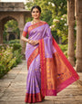 Ineffable Lavender Paithani Silk Saree With Pleasurable Blouse Piece