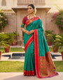 Flameboyant Rama Paithani Silk Saree With Blooming Blouse Piece