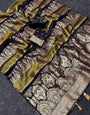 Flamboyant Black Banarasi Khadi Silk Saree With Snappy Blouse Piece