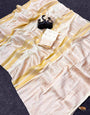 Entrancing Off White Banarasi Khadi Silk Saree With Winsome Blouse Piece