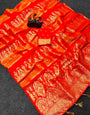 Elision Orange Banarasi Khadi Silk Saree With Surreptitious Blouse Piece