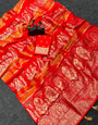 Brood Red Banarasi Khadi Silk Saree With Engrossing Blouse Piece
