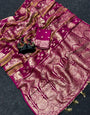 Glamorous Dark Pink Banarasi Khadi Silk Saree With Sempiternal Blouse Piece