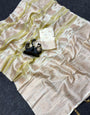 Glittering Off White Banarasi Khadi Silk Saree With Luxuriant Blouse Piece