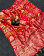 Gleaming Red Banarasi Khadi Silk Saree With Ethereal Blouse Piece