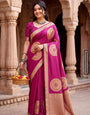 Ratatouille Dark Pink Banarasi Khadi Silk Saree With Sensational Blouse Piece
