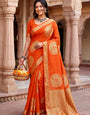 Eloquence Orange Banarasi Khadi Silk Saree With Deserving Blouse Piece