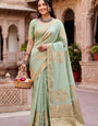 Nemesis Pista Banarasi Khadi Silk Saree With Unequalled Blouse Piece