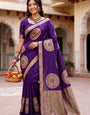 Efflorescence Purple Banarasi Khadi Silk Saree With Elegant Blouse Piece