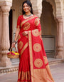 Opulent Red Banarasi Khadi Silk Saree With Fairytale Blouse Piece