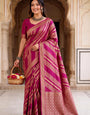 Stunner Dark Pink Banarasi Khadi Silk Saree With Sumptuous Blouse Piece