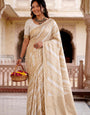 Whimsical Off White Banarasi Khadi Silk Saree With Grandiose Blouse Piece