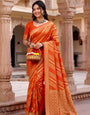 Refreshing Orange Banarasi Khadi Silk Saree With Majestic Blouse Piece