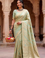 Evocative Pista Banarasi Khadi Silk Saree With Panoply Blouse Piece