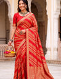 Trendy Red Banarasi Khadi Silk Saree With Improbable Blouse Piece