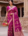 Embrocation Dark Pink Banarasi Khadi Silk Saree With Wonderful Blouse Piece