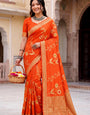 Conflate Orange Banarasi Khadi Silk Saree With Capricious Blouse Piece