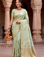 Sizzling Pista Banarasi Khadi Silk Saree With Seraglio Blouse Piece