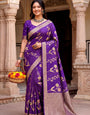 Nebula Purple Banarasi Khadi Silk Saree With Tremendous Blouse Piece