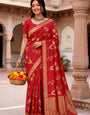 Amazing Red Banarasi Khadi Silk Saree With Designer Blouse Piece