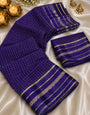 Sensational Navy Blue Banarasi Viscose Silk Saree With Lovely Blouse Piece