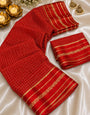 Cynosure Red Banarasi Viscose Silk Saree With Preferable Blouse Piece
