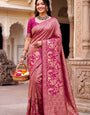 Intricate Dark Pink Khadi Georgette Banarasi Silk Saree With Murmurous Blouse Piece