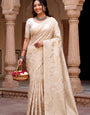 Conflate Off White Khadi Georgette Banarasi Silk Saree With Magnificat Blouse Piece