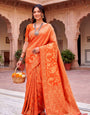 Ideal Orange Khadi Georgette Banarasi Silk Saree With Appealing Blouse Piece