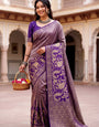 Artistic Purple Khadi Georgette Banarasi Silk Saree With Pleasurable Blouse Piece