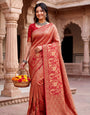 Delightful Red Khadi Georgette Banarasi Silk Saree With Hypnotic Blouse Piece