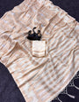 Ornate Off White Khadi Georgette Banarasi Silk Saree With Inspiring Blouse Piece