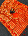 Symmetrical Orange Khadi Georgette Banarasi Silk Saree With Gorgeous Blouse Piece