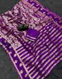 Resonant Purple Khadi Georgette Banarasi Silk Saree With Snazzy Blouse Piece