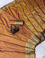 Demesne Brown Pure Banarasi Silk Saree With Comely Blouse Piece