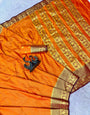 Palimpsest Orange Pure Banarasi Silk Saree With Demure Blouse Piece