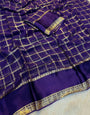 Imbrication Navy Blue Banarasi Viscose Silk Saree With Devastating Blouse Piece