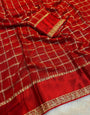 Designer Red Banarasi Viscose Silk Saree With Epiphany Blouse Piece