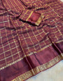 Amazing Wine Banarasi Viscose Silk Saree With Stylish Blouse Piece