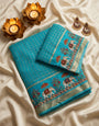 Groovy Firozi Banarasi Viscose Silk Saree With Beleaguer Blouse Piece